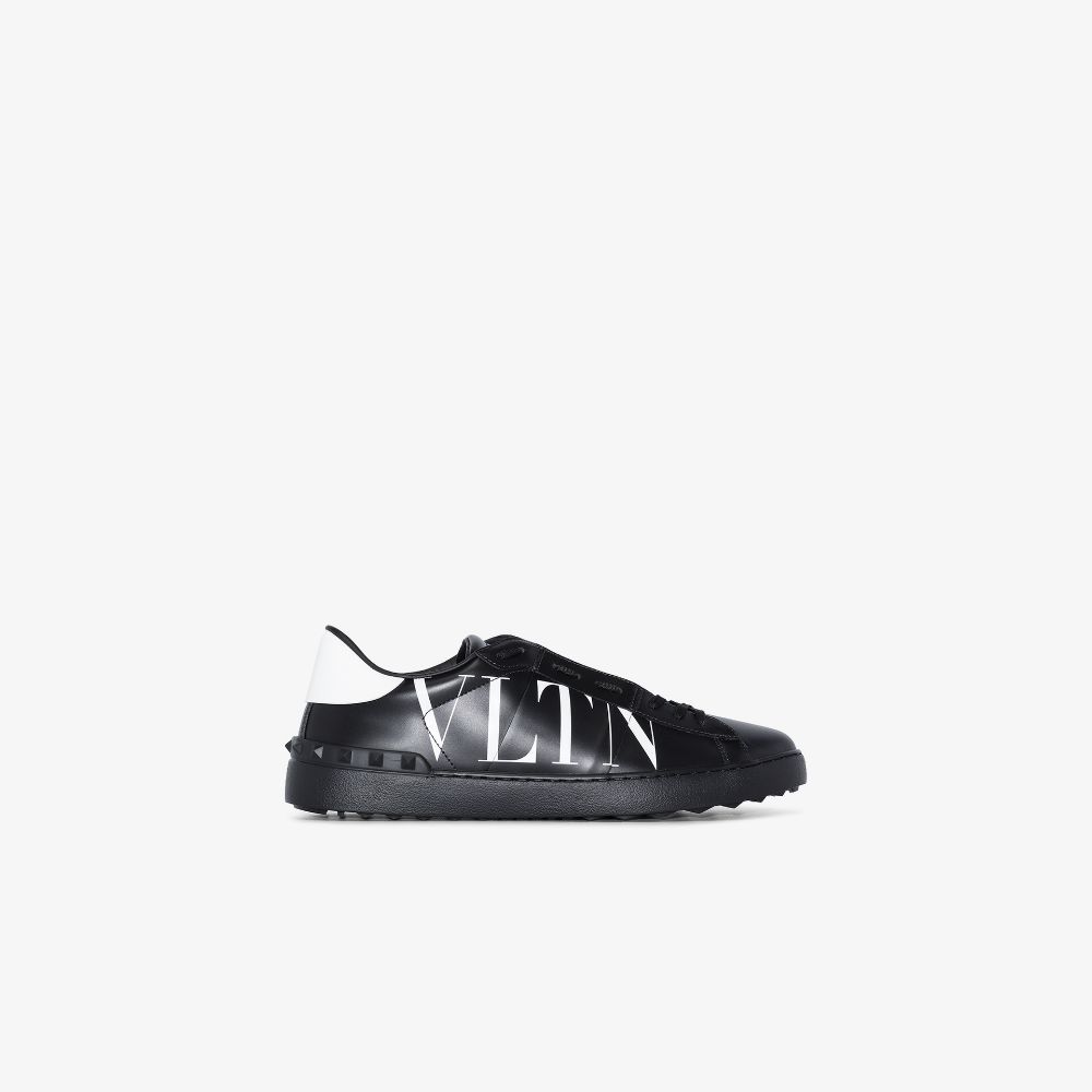 Shop Valentino Black Open Vltn Low-top Leather Sneakers