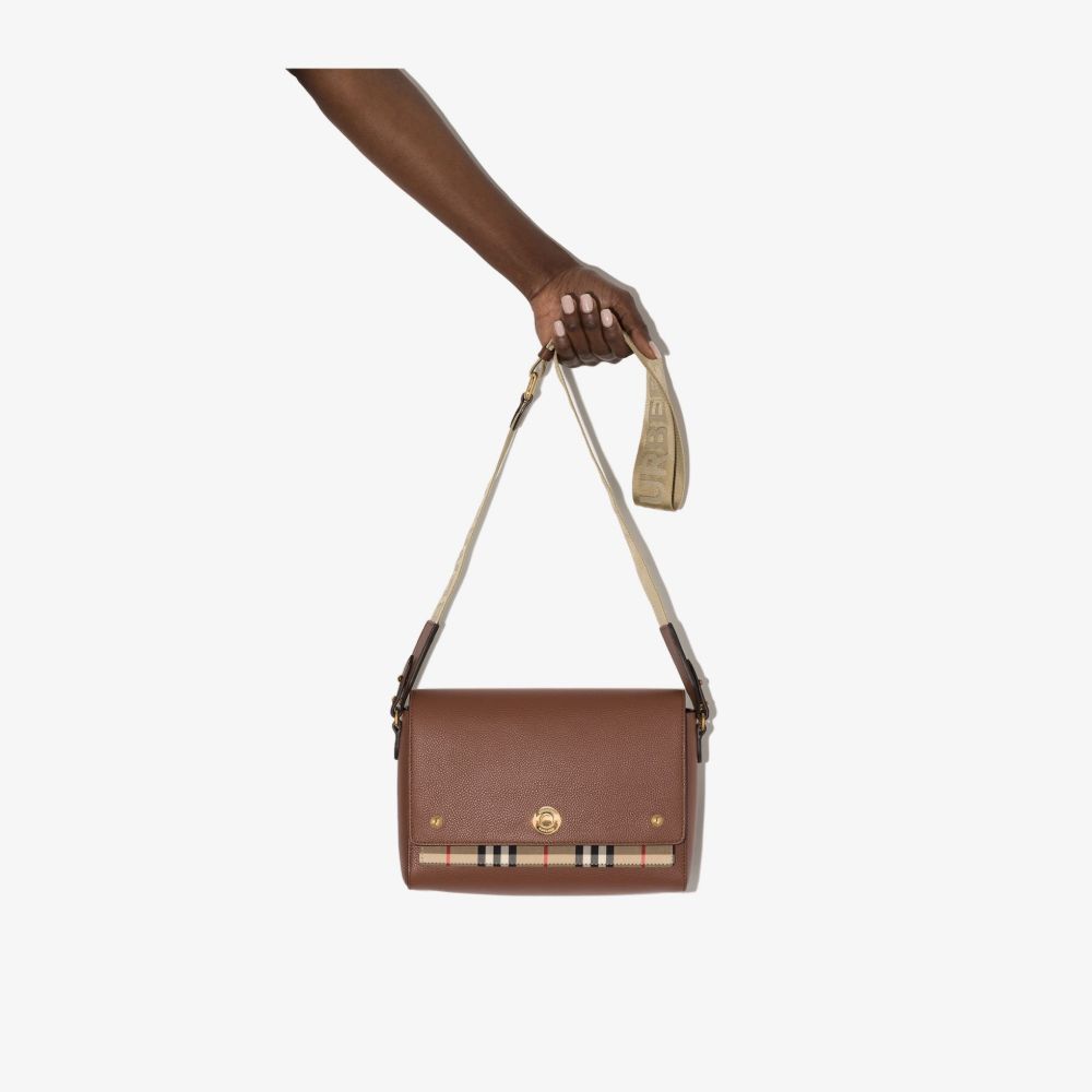 Click to view more detailed imagery on our partner's website Burberry Leather And Vintage Check Note Crossbody Bag In Brown