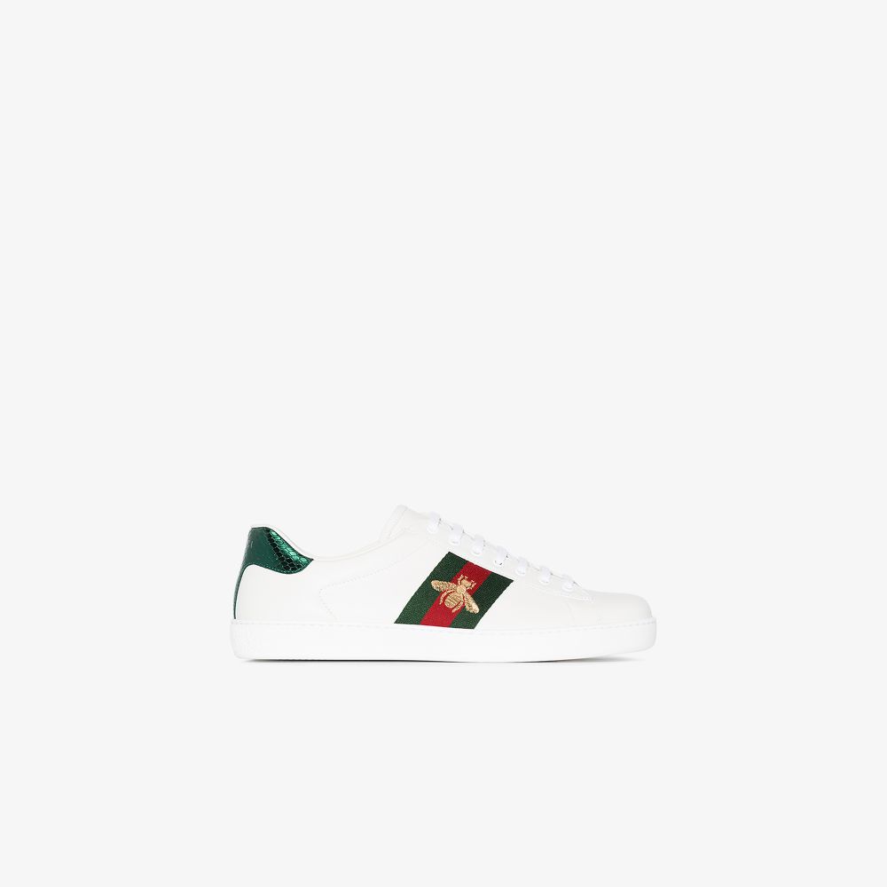 Shop Gucci New Ace Leather Sneakers - Men's - Rubber/calf Leather In White