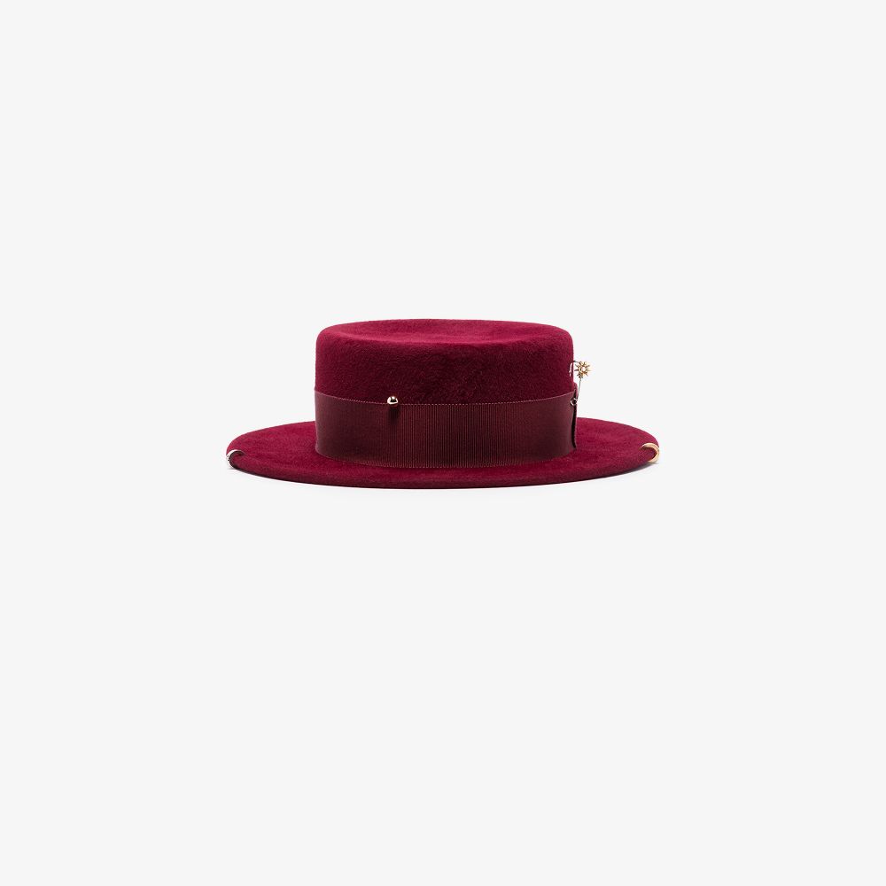 RUSLAN BAGINSKIY RED CHAIN STRAP BOATER HAT,CNT031FPRSCHA15712576