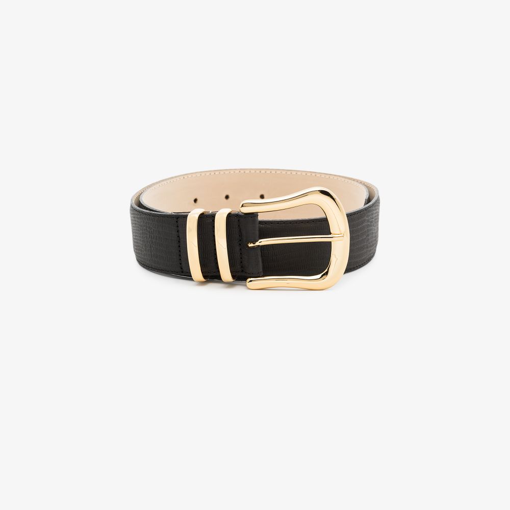 BLACK & BROWN BLACK MARINA LIZARD PRINT LEATHER BELT,MARINA15966816