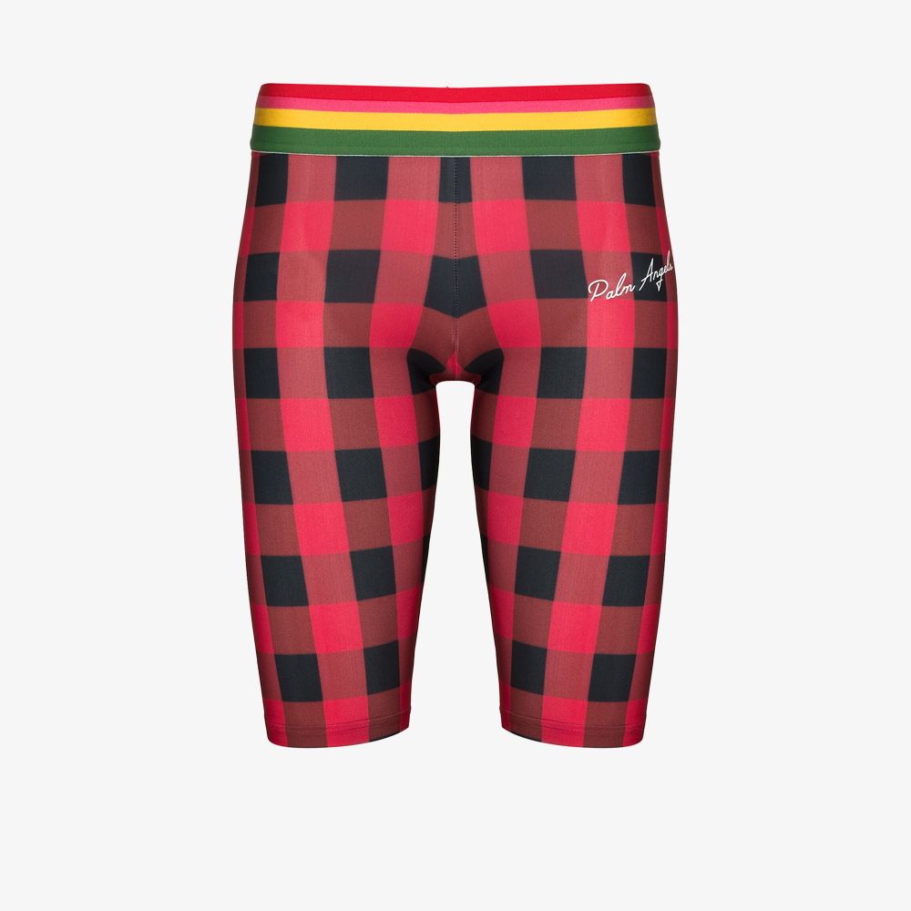 Palm Angels Buffalo Checked Cycling Shorts In Red