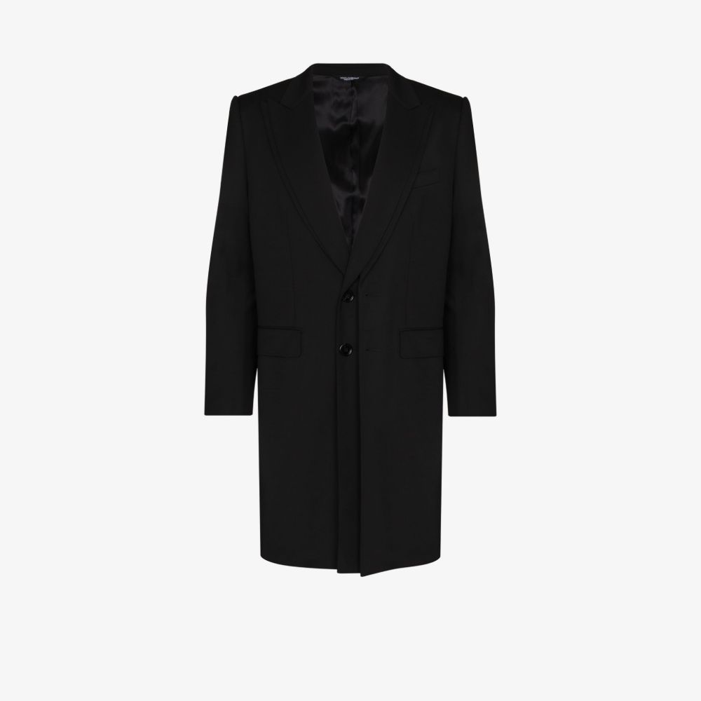 Dolce & Gabbana Double Lapel Wool Overcoat In Black