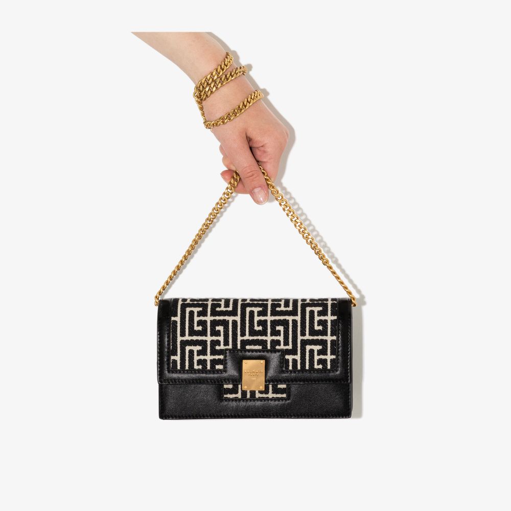 BALMAIN BLACK 1945 MONOGRAM JACQUARD MINI BAG,VN0RR114TJGH16089348