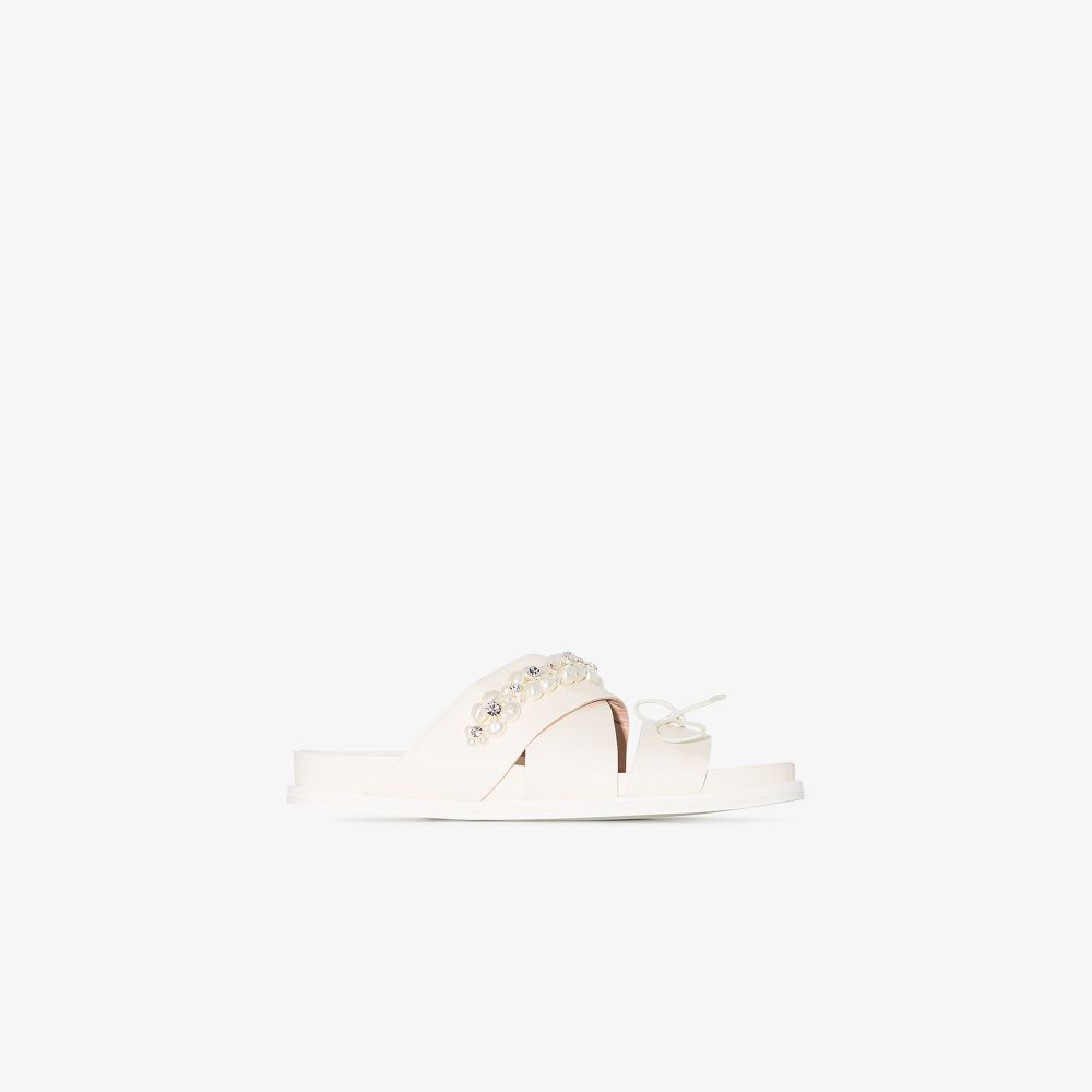 Simone Rocha White Pearl Embellished Leather Sandals In White