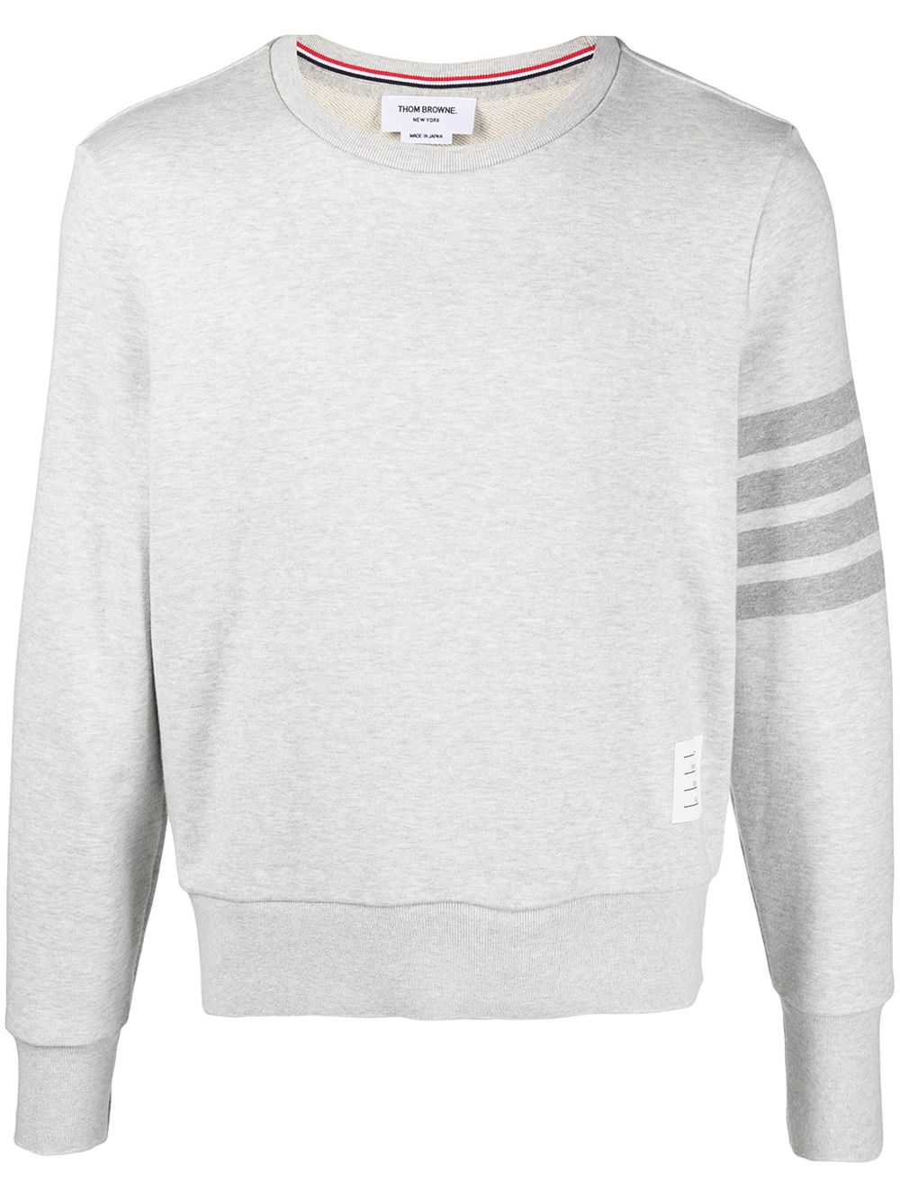 Thom Browne Crew Neck Sweatshirt In Classic Loopback With Engineered 4 Bar Stripe In Grey