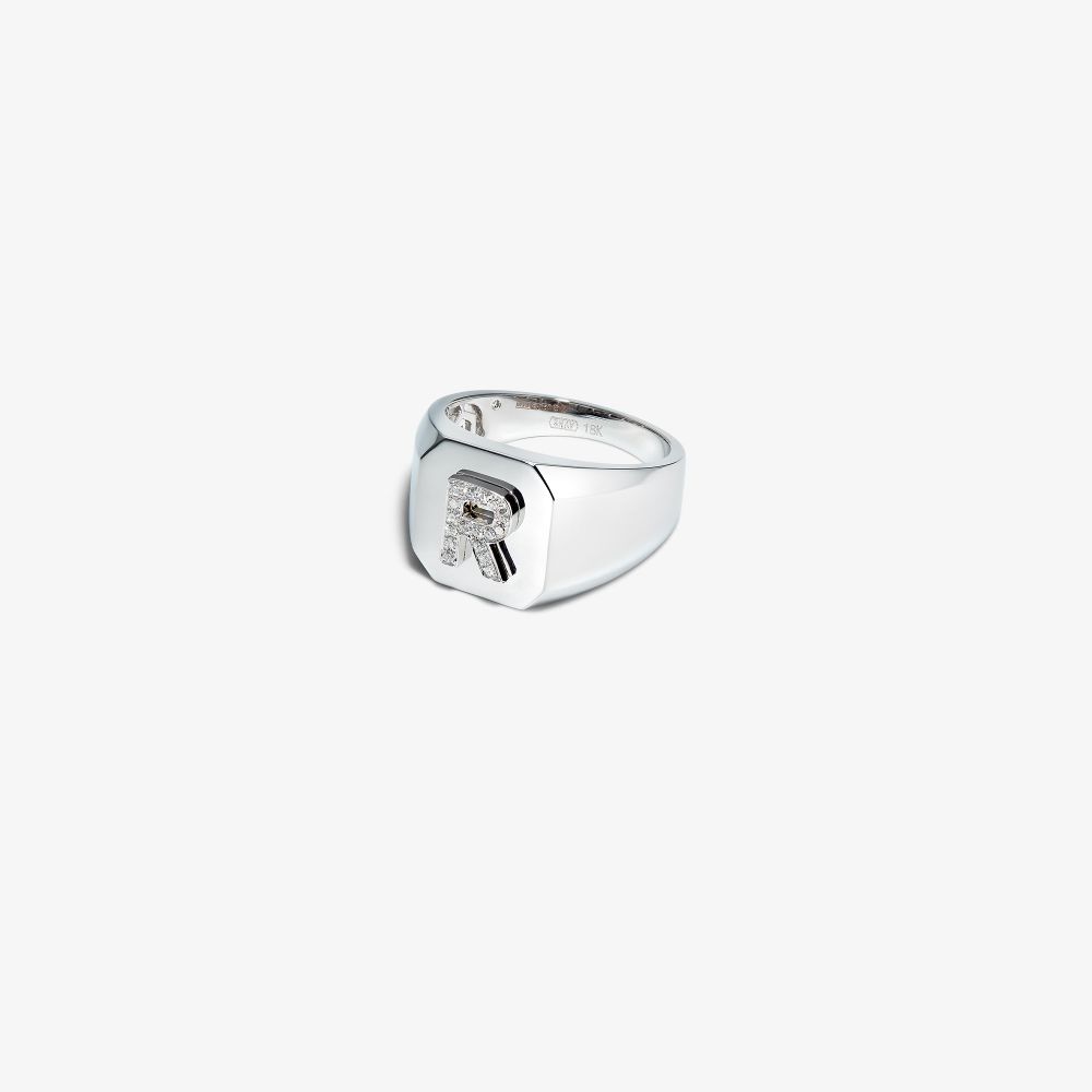 Shop Shay 18k White Gold R Initial Diamond Ring In Silver