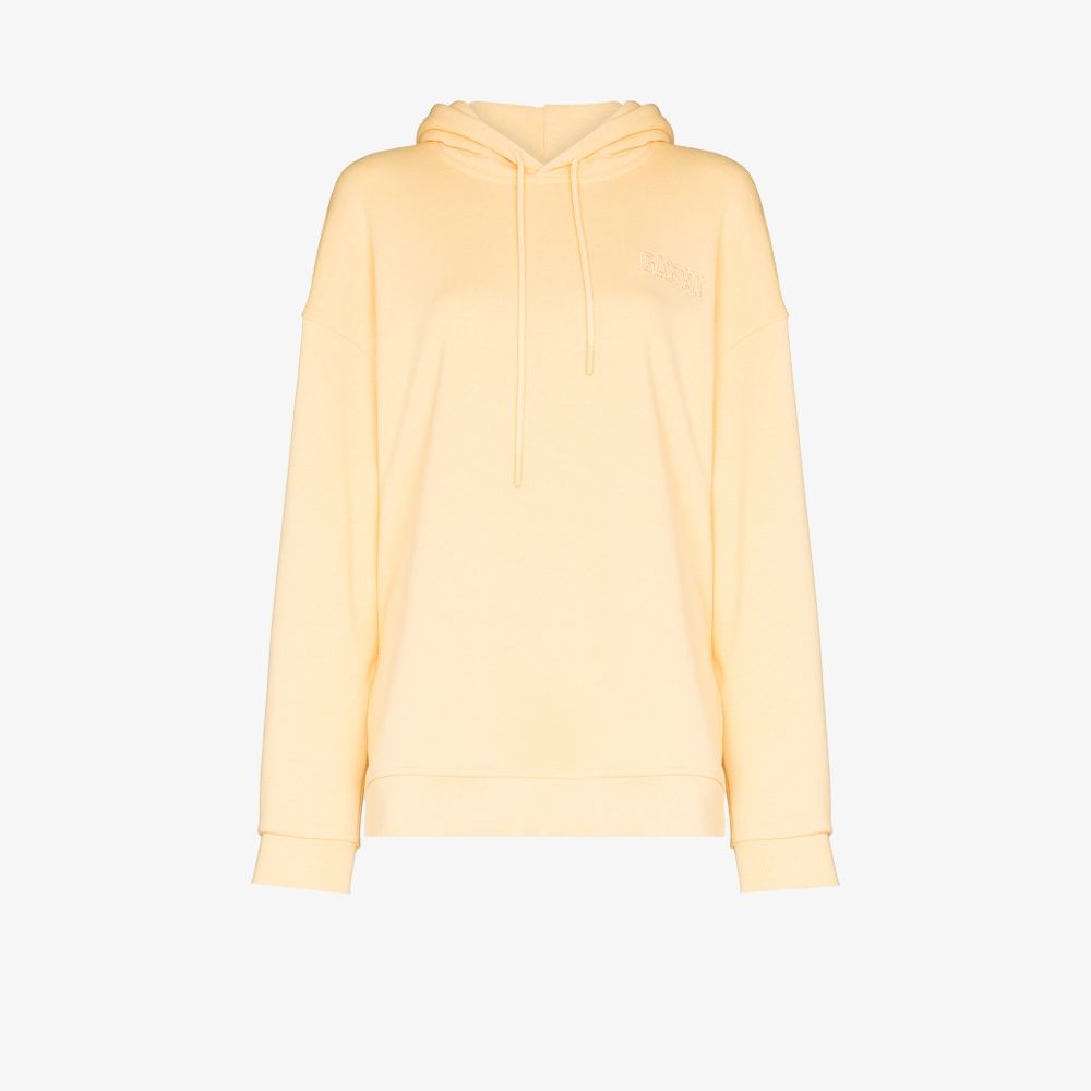 Ganni Logo-embroidered Oversized Hoodie In Yellow