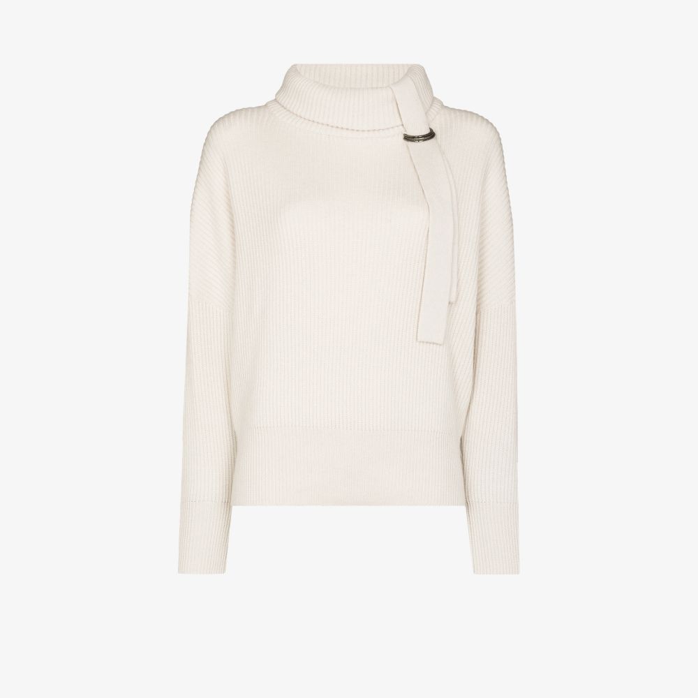 Brunello Cucinelli Roll Neck Ribbed Cashmere Sweater In White