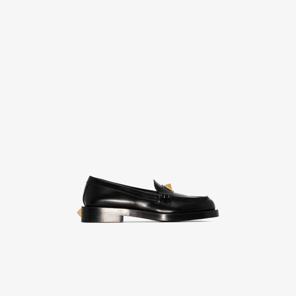 VALENTINO GARAVANI BLACK ROMAN STUD LEATHER LOAFERS,WS0CJ0DSD16752875