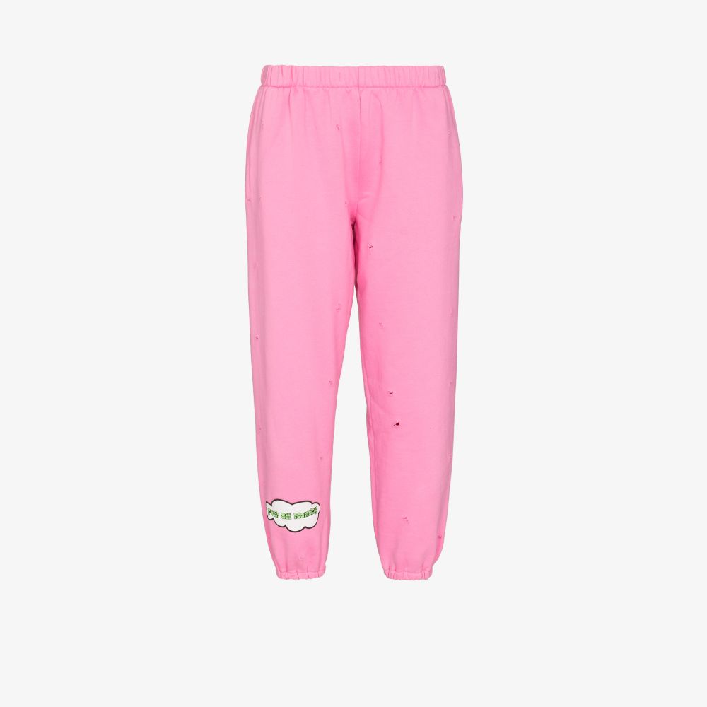 Natasha Zinko Happy Monday Distressed Cotton-blend Sweatpants In Pink