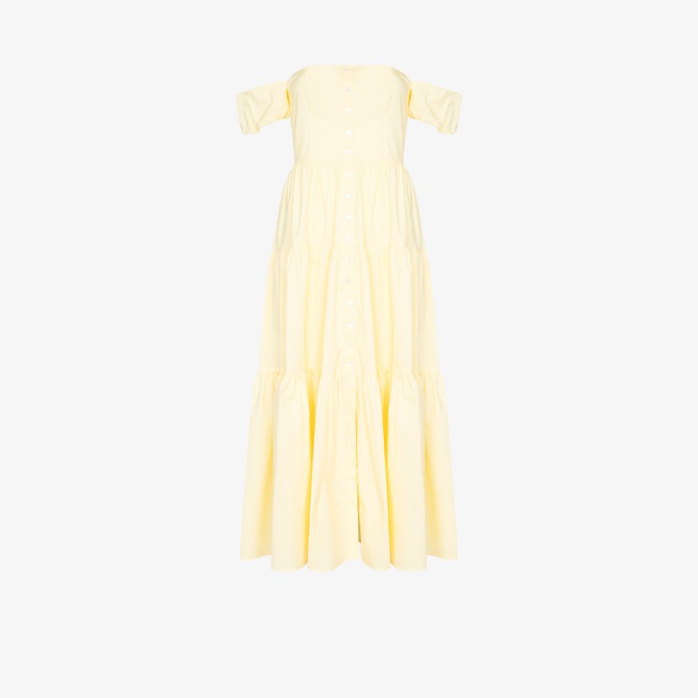 Staud Elio Off-shoulder Cotton Midi Dress In Yellow