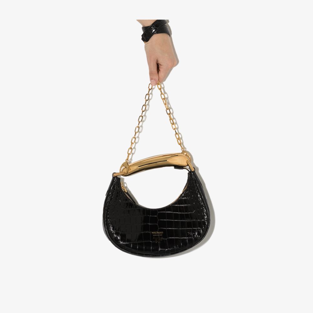 TOM FORD BLACK BIANCA MINI MOCK CROC LEATHER SHOULDER BAG L1470TLCL20216811837