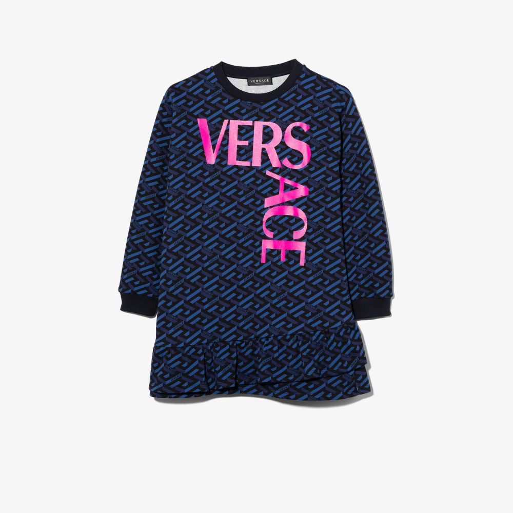 Click to view more detailed imagery on our partner's website Versace Kids' Blue Monogram Logo Sweatshirt Dress