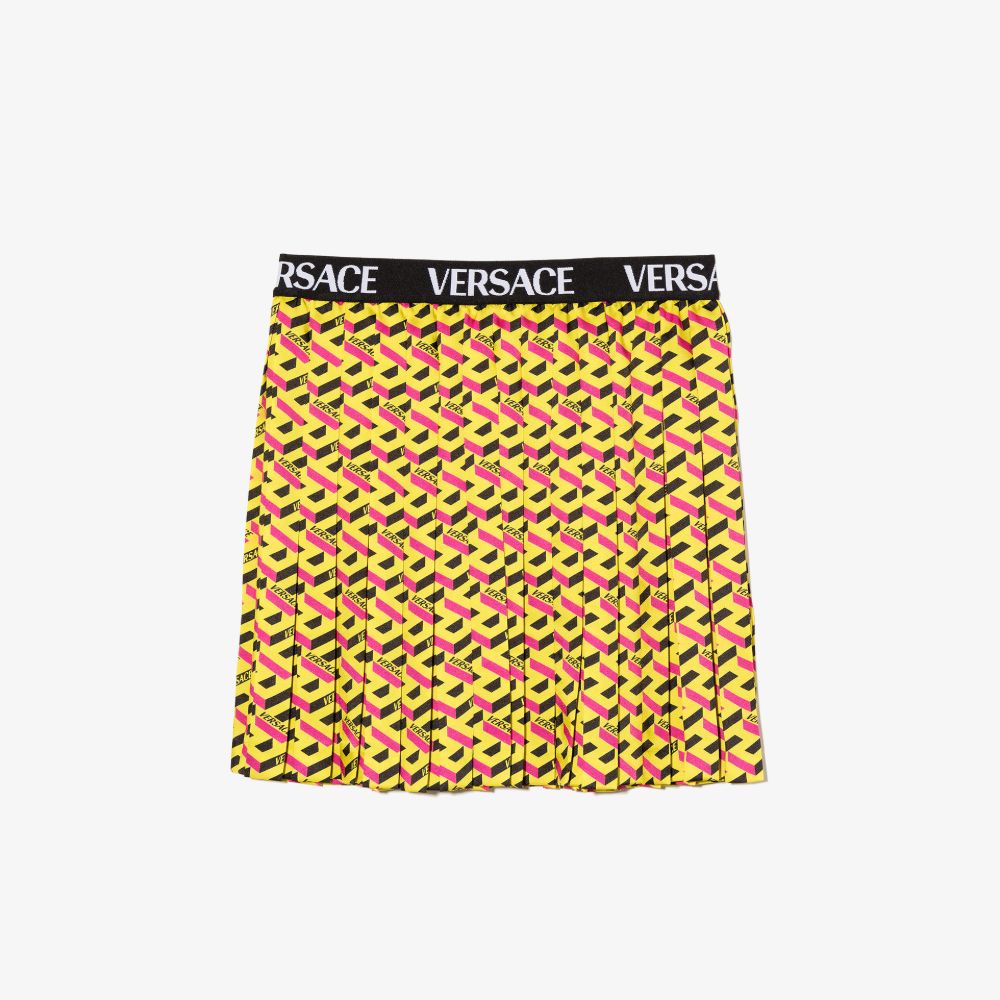 Click to view more detailed imagery on our partner's website Versace Kids' Yellow Monogram Logo Pleated Skirt