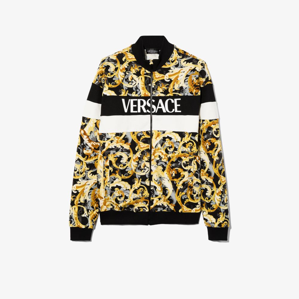 Click to view more detailed imagery on our partner's website Versace Teen Baroccoflage Print Zip-up Jacket In Black