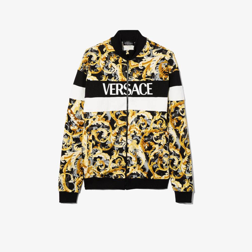 Versace Teen Baroccoflage Print Zip-up Jacket In Black