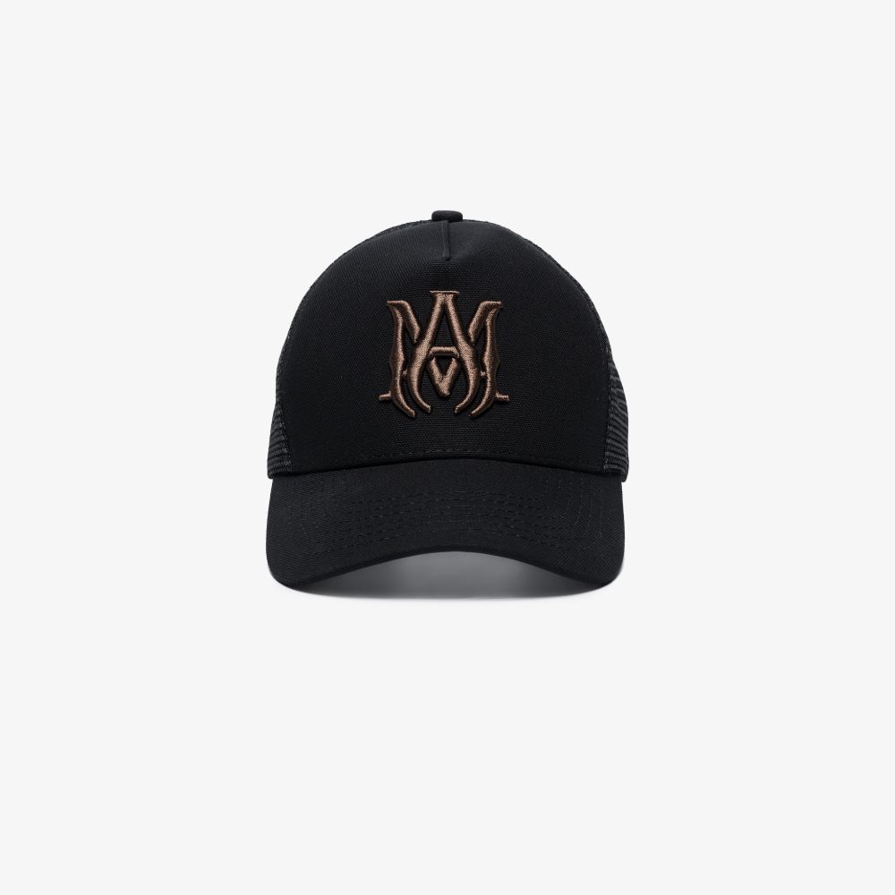 AMIRI BLACK EMBROIDERED LOGO TRUCKER CAP,mah00516911376