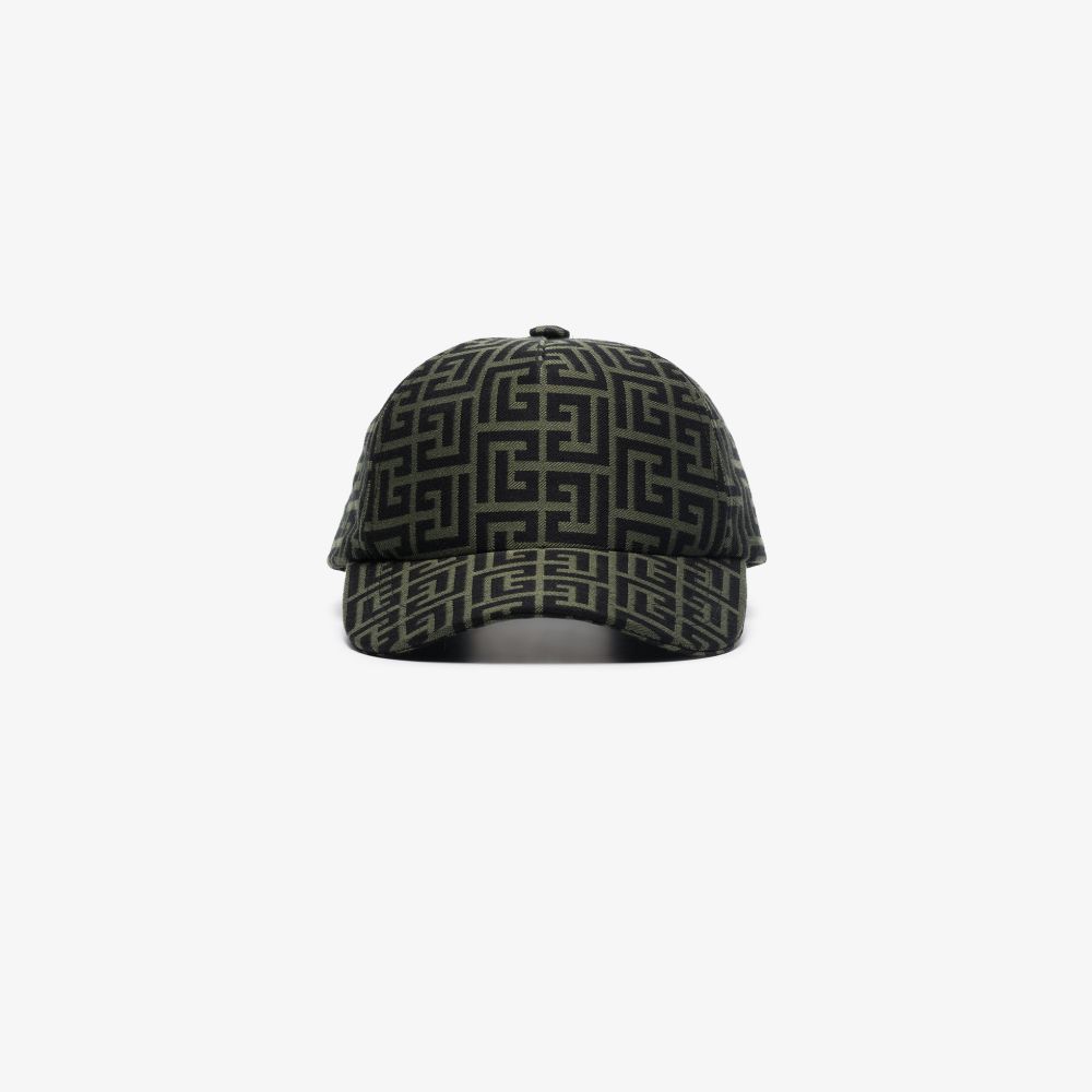 Balmain Monogram Print Baseball Hat In Green