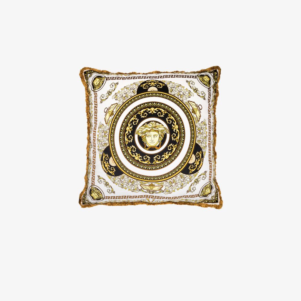 Versace Z7010 White Gold Velluto Cotton Cushion 90cm X 90cm 1 Size In White