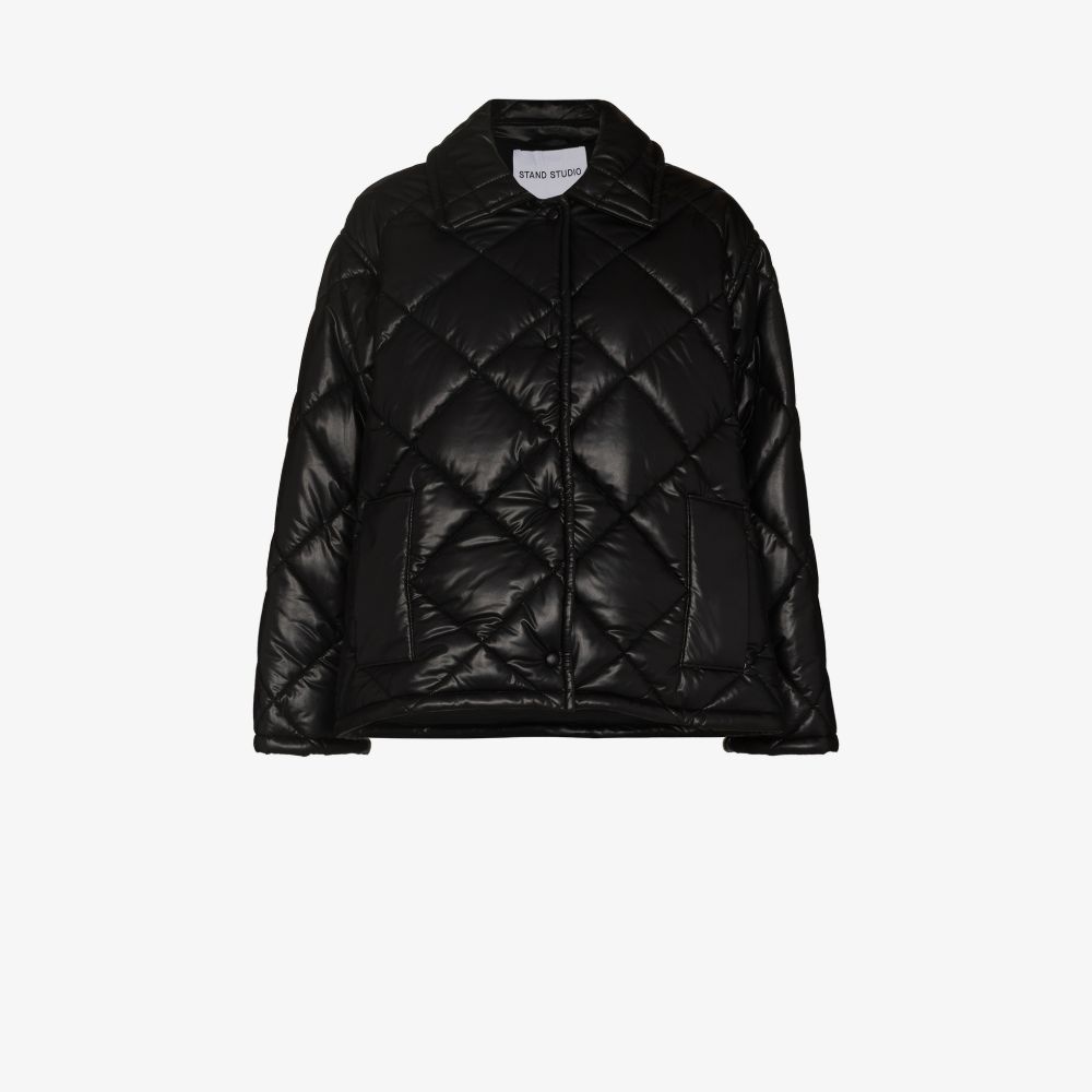 Stand Studio Nikolina Black Quilted Faux Leather Jacket In Black