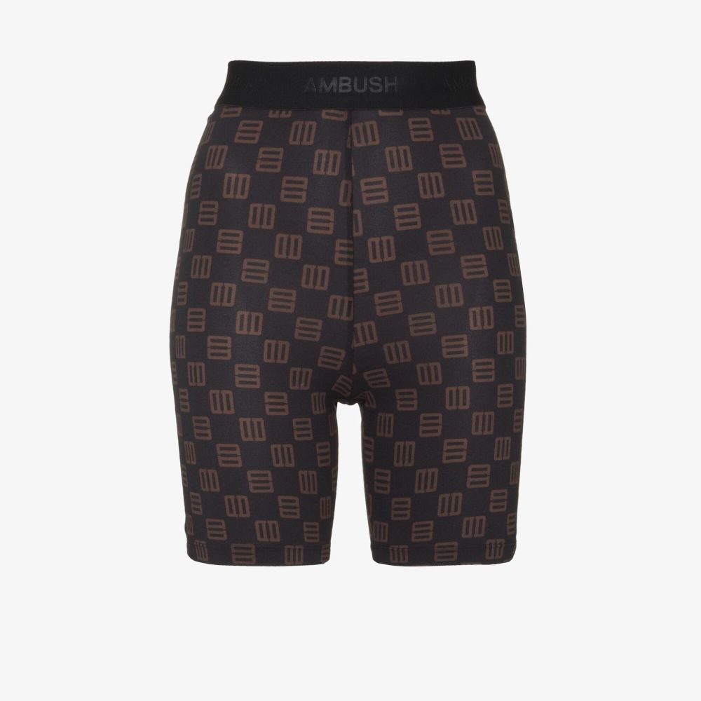 Ambush Monogram-print High-waist Cycling Shorts In Black