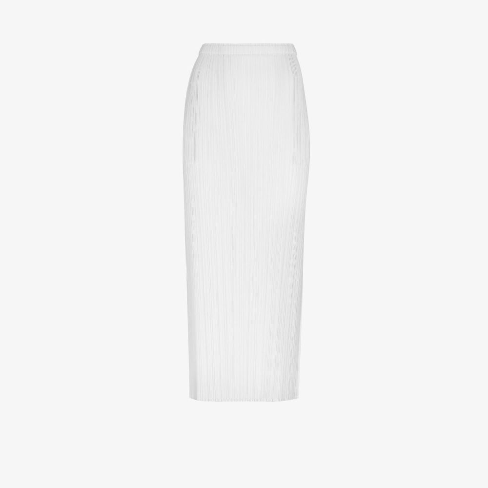 Shop Issey Miyake Basics Plissé Midi Skirt In Grey