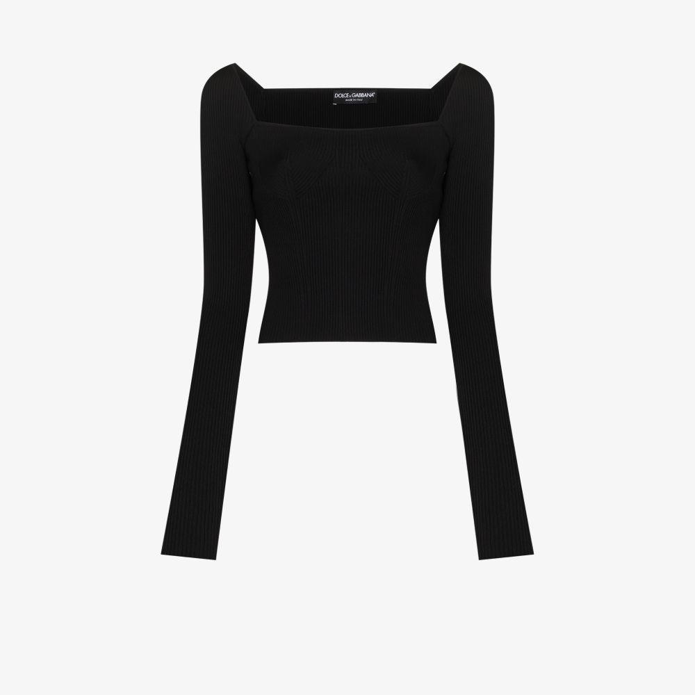 Dolce & Gabbana Ribbed-knit Square-neck Jumper In Black