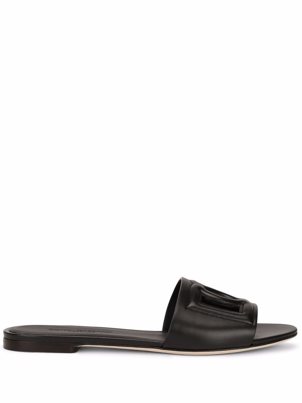 Black Logo Embossed Leather Slides