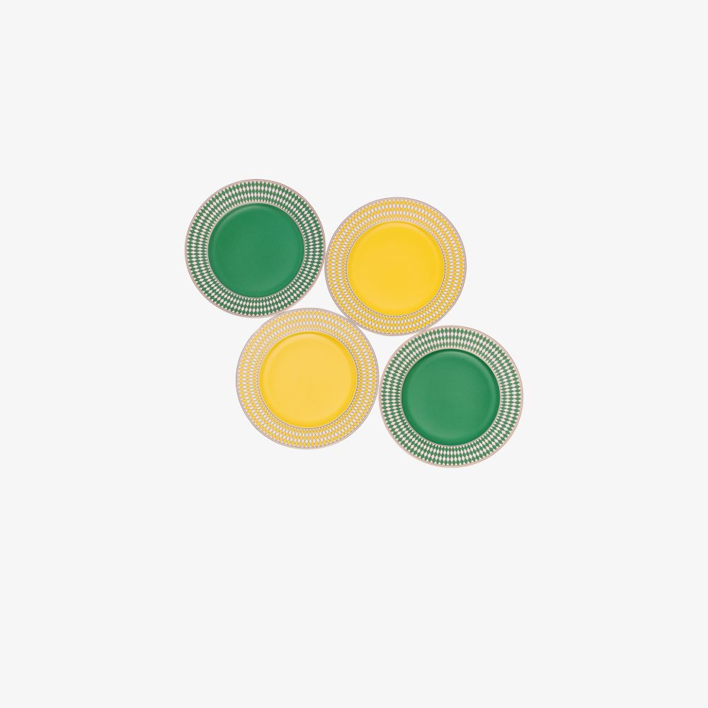 Pols Potten Set Of 4 Chess Print Side Plates (20cm) In Yellow