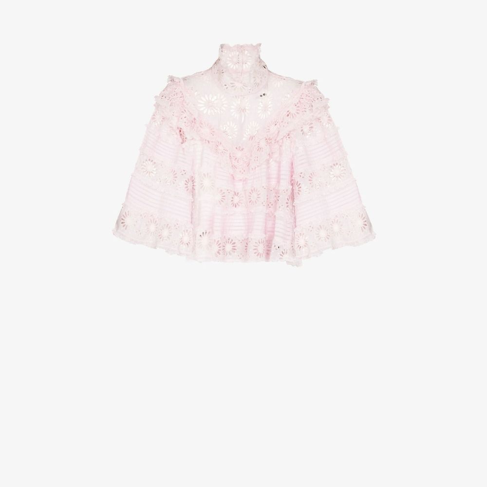 Isabel Marant Dawson Ruffled Lace-trimmed Broderie Anglaise Cotton And Silk-blend Blouse In Pink
