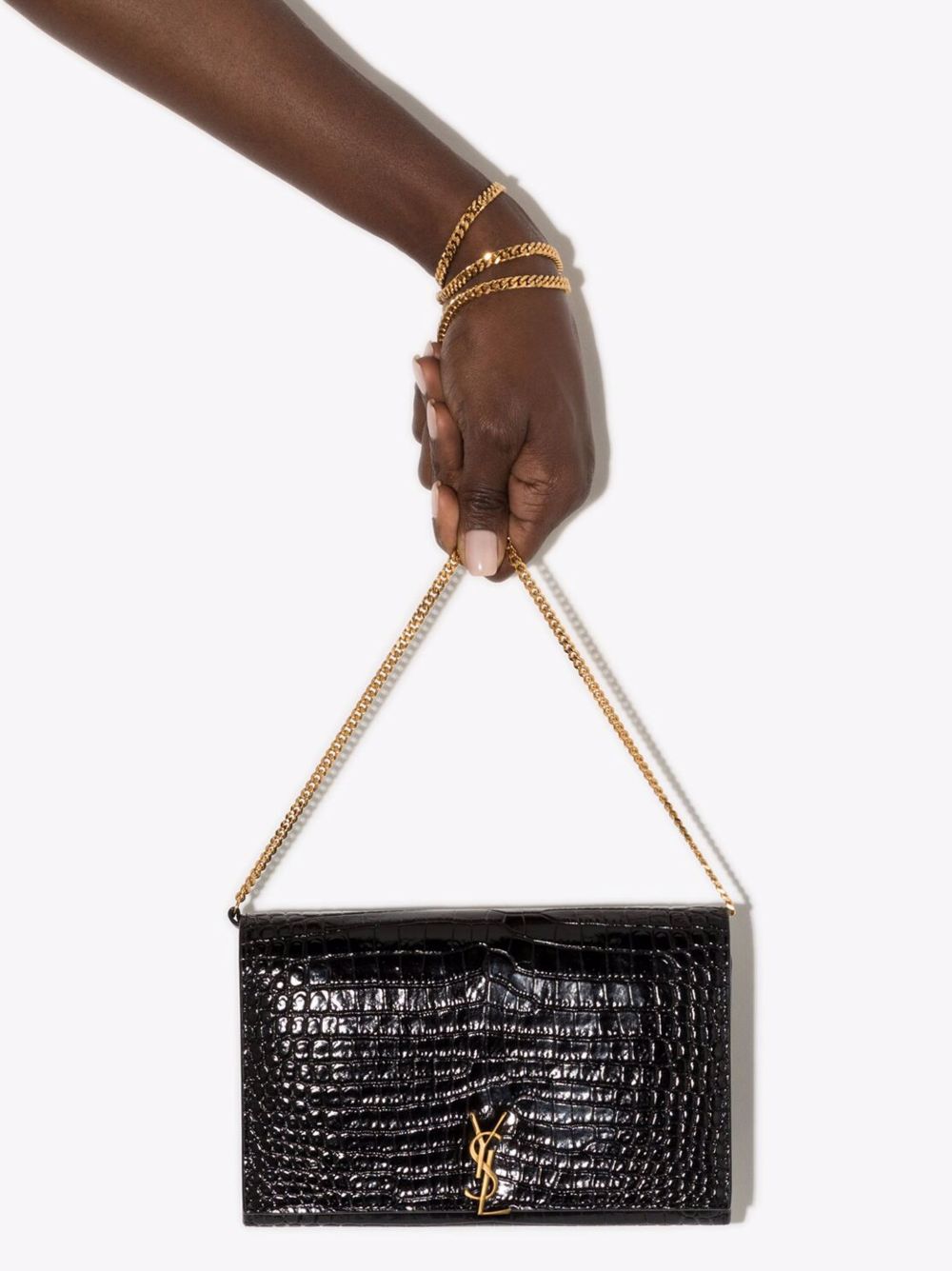 Black Mock Croc Leather Chain Wallet