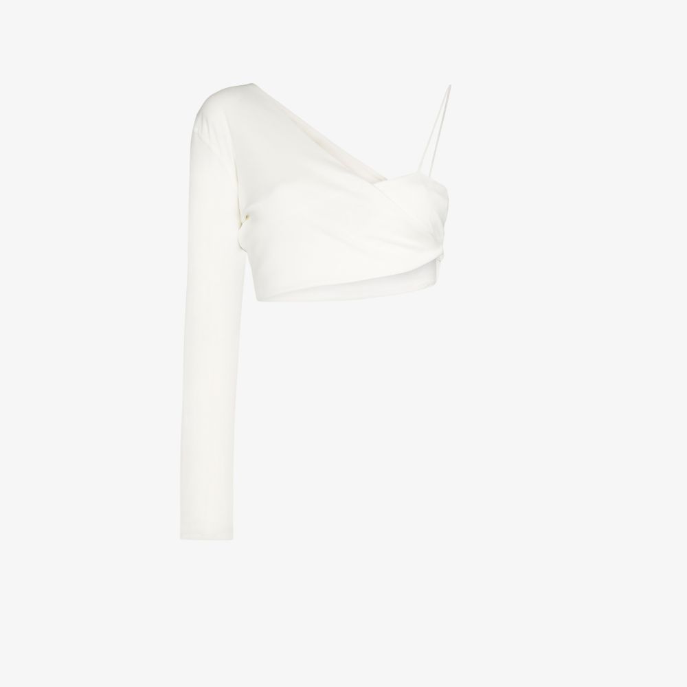 Aleksandre Akhalkatsishvili One-sleeve Jersey Crop Top In White