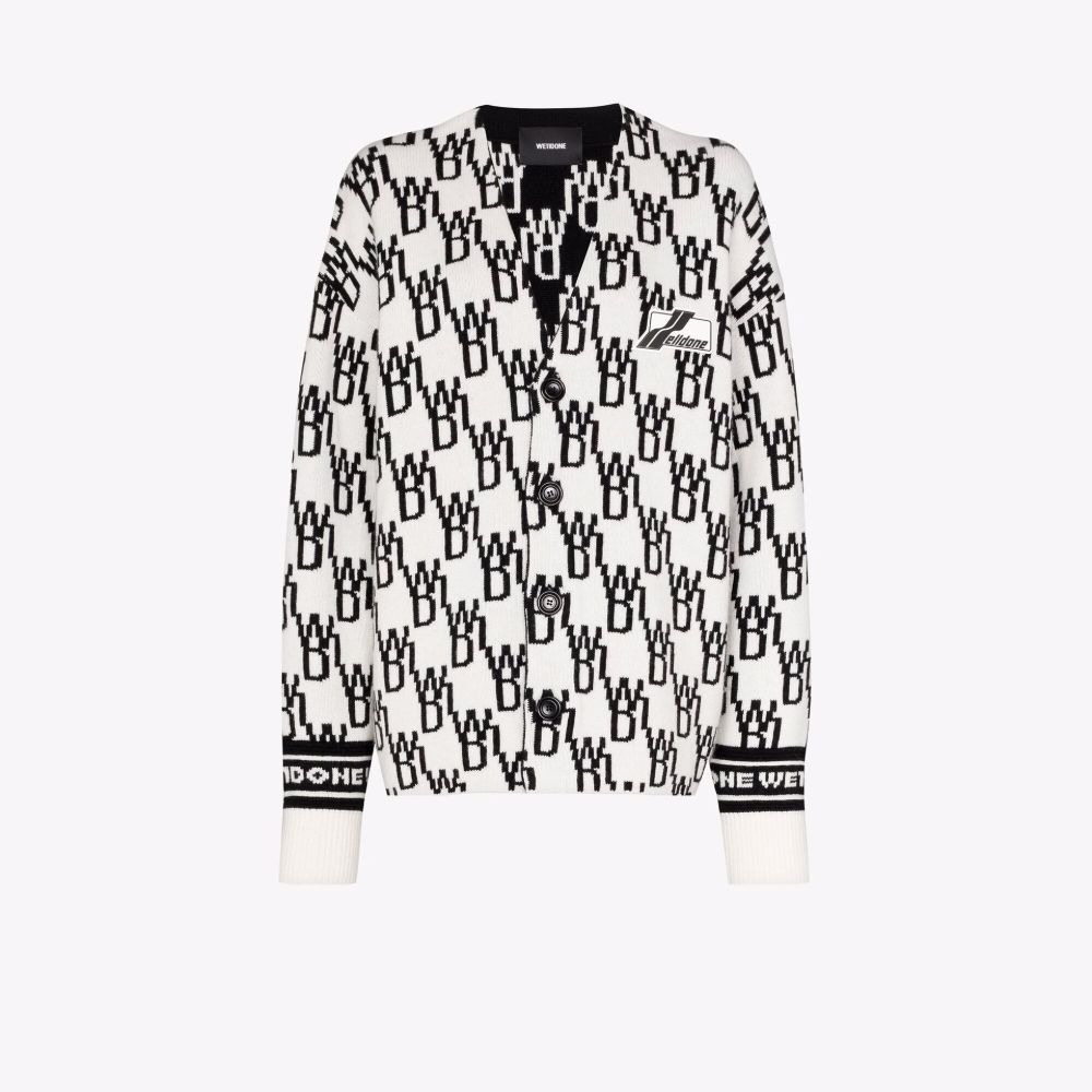 We11 Done Oversized Monogram Cardigan In White