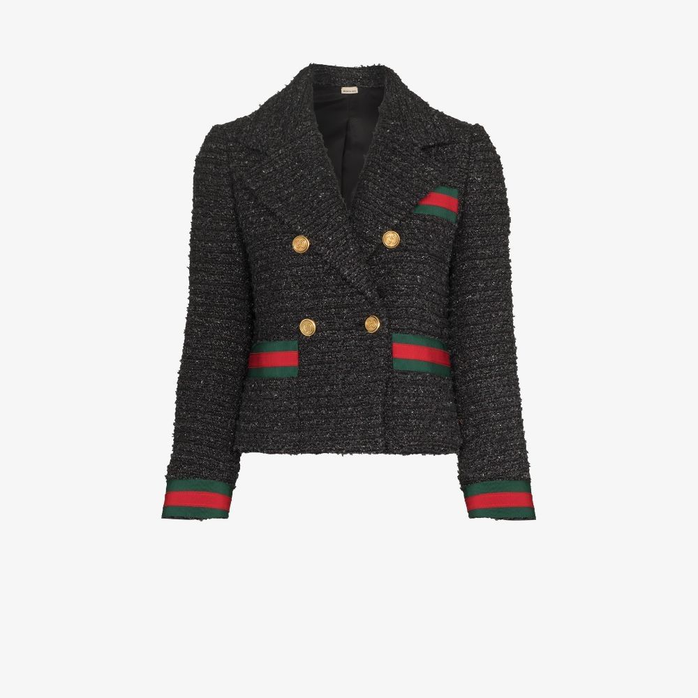 GUCCI BLACK DOUBLE-BREASTED TWEED JACKET,674335ZAHVT17726947