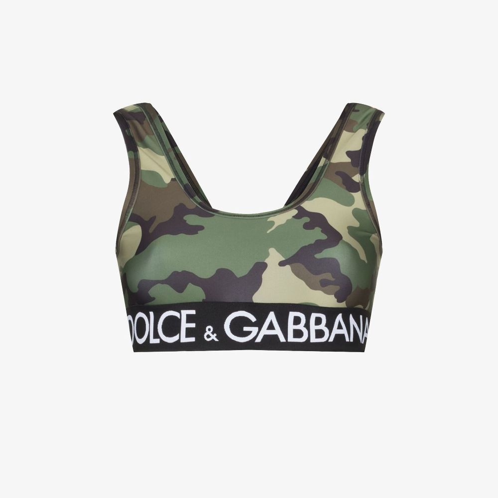 Dolce & Gabbana Camouflage Jersey Sports Bra In Green