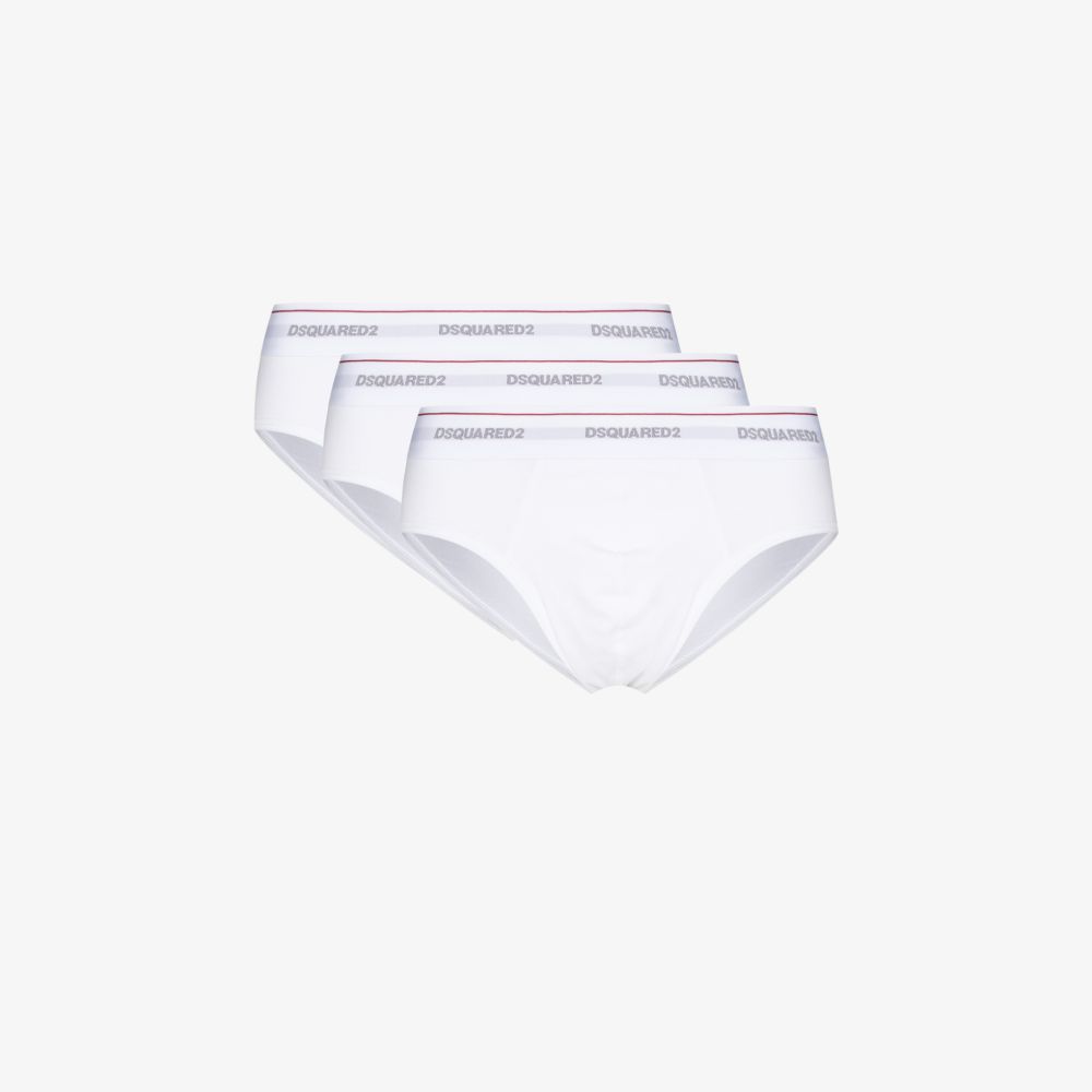 Dsquared2 Pack Of Three White Stretch-cotton Briefs From Featuring Logo Waistband In White