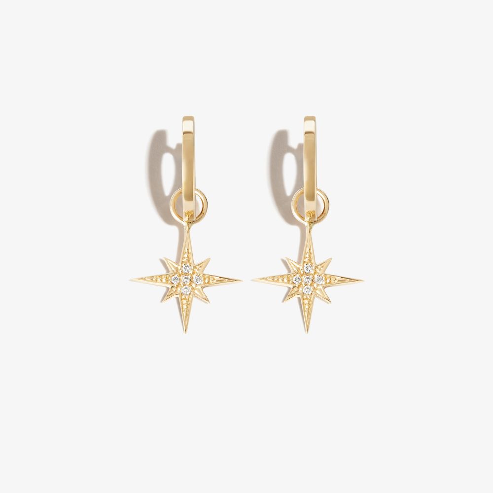 Sydney Evan 18kt Yellow Gold Starburst Charm Diamond Hoop Earrings In Gold