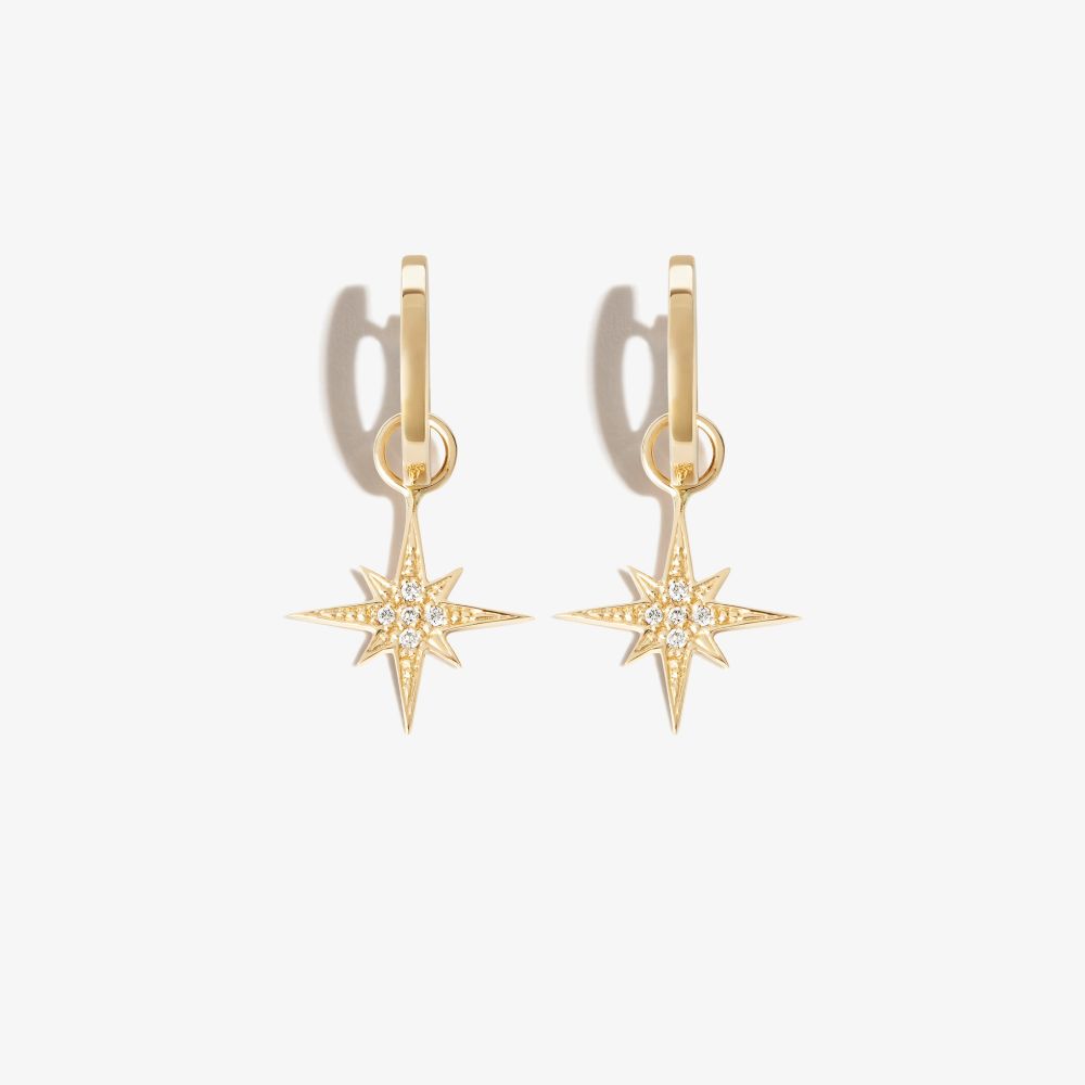 Shop Sydney Evan 18k Yellow Gold Starburst Diamond Hoop Earrings