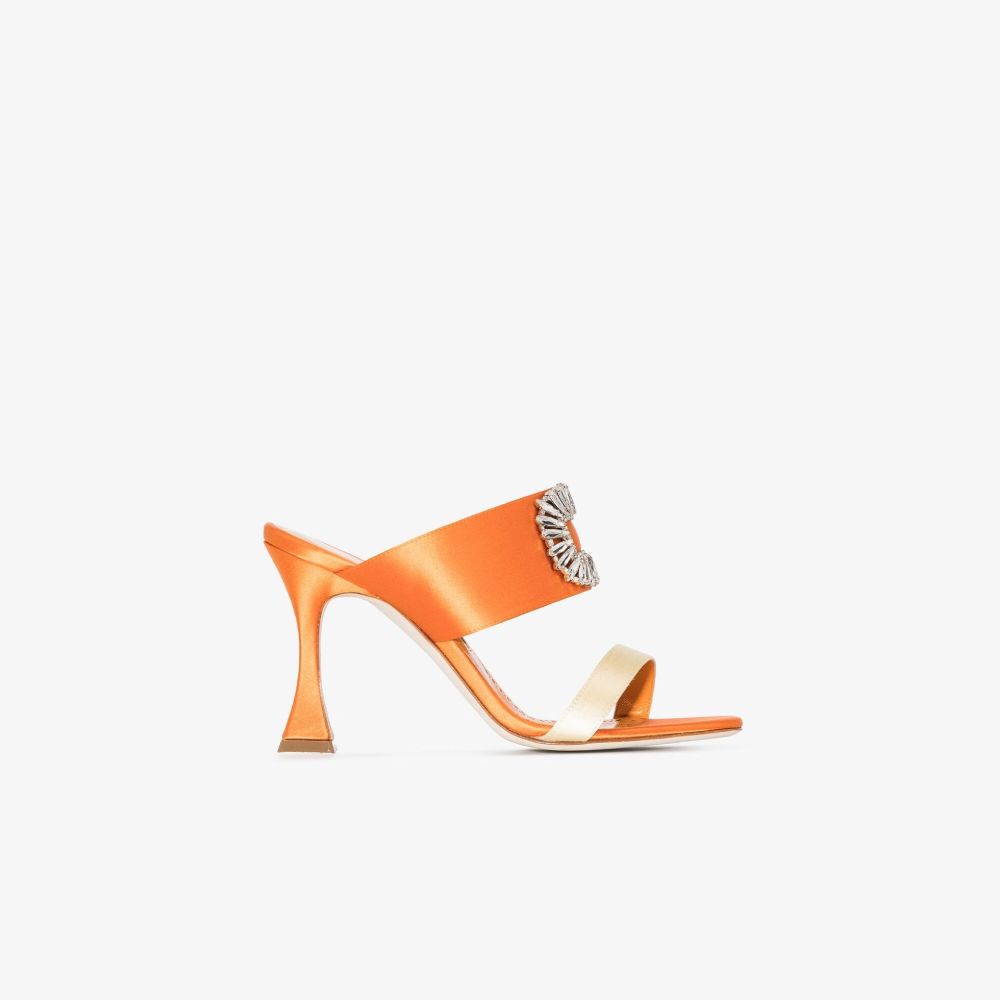 Manolo Blahnik Orange Laali 105 Crystal Embellished Satin Sandals