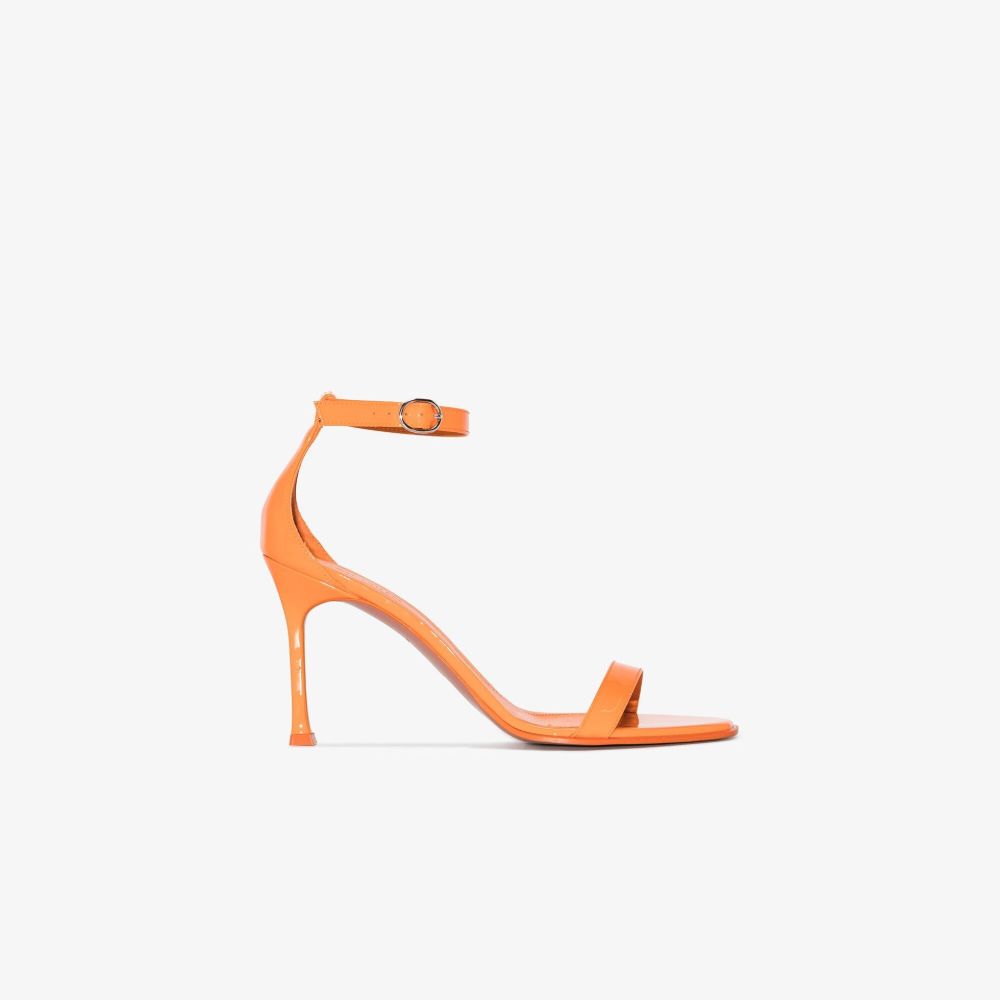 Amina Muaddi Orange Kim 90 Patent Leather Sandals