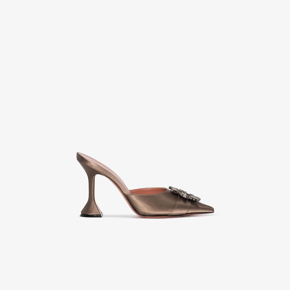 AMINA MUADDI Grey Crystal Embellished 95 Leather Mules
