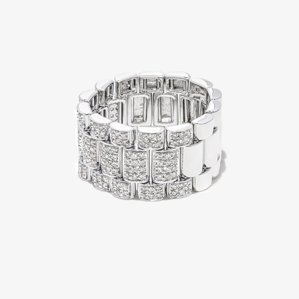 Shay 18k White Gold Rail Link Diamond Ring In Silver