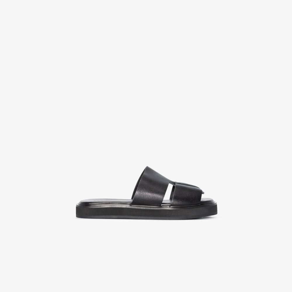 ST. AGNI BLACK UTILITY FLATFORM LEATHER SANDALS,S22038BLK18024953