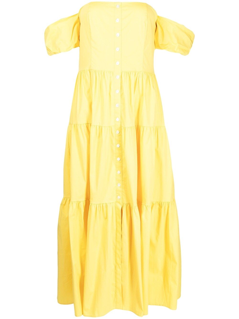 STAUD YELLOW OFF-SHOULDER BUTTON-DOWN DRESS,90711318119154