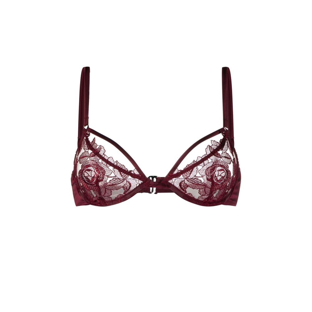 Fleur Du Mal Red Rose Embroidered Demi Bra