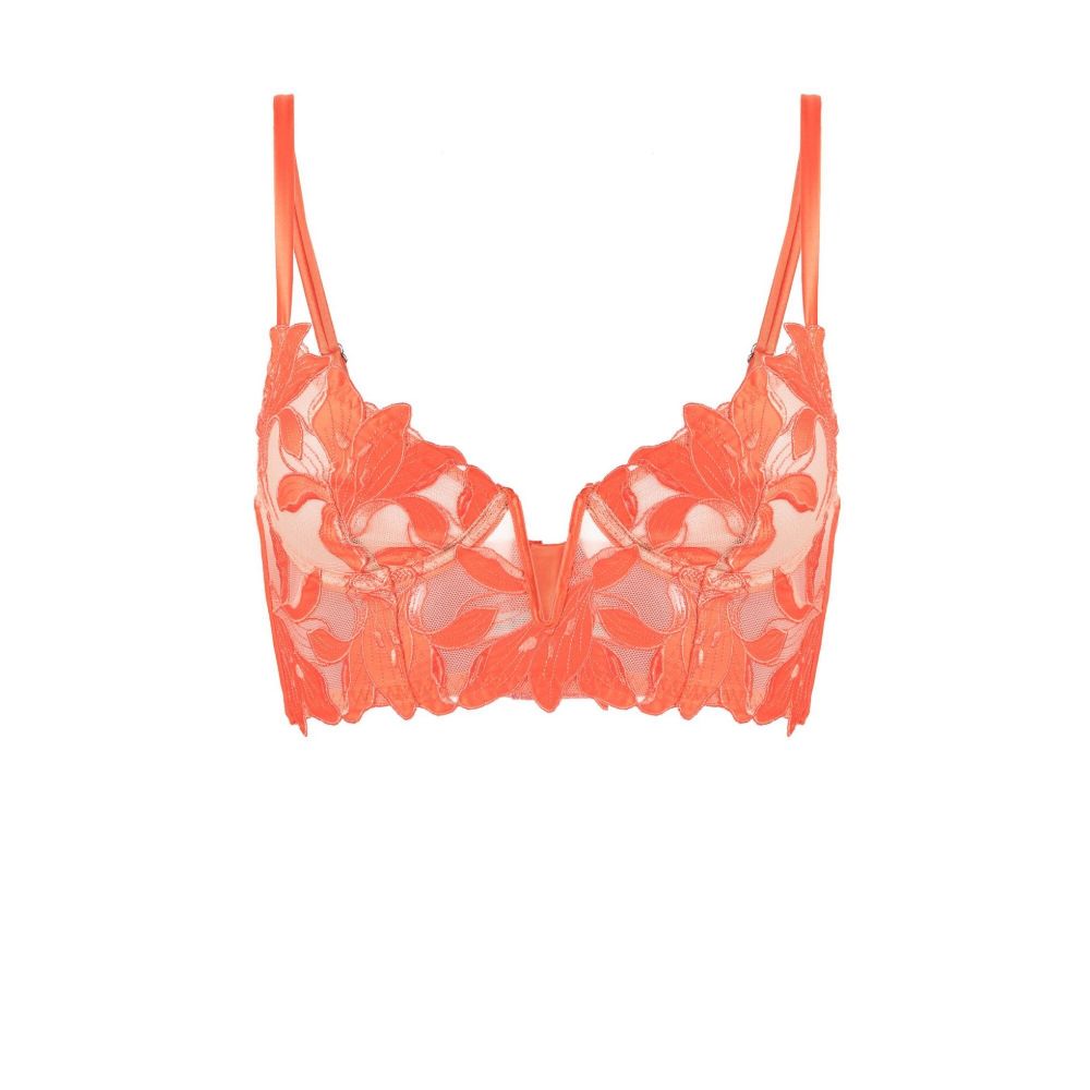 Fleur Du Mal Orange Lily Embroidered Longline Demi Bra