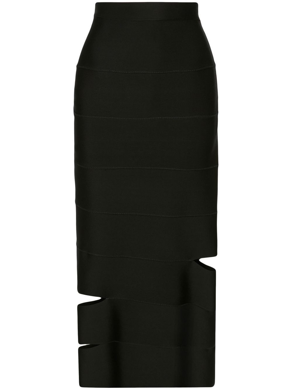 ALEXANDER MCQUEEN BLACK CUT-OUT PENCIL MIDI SKIRT,720568Q1A4C18547321