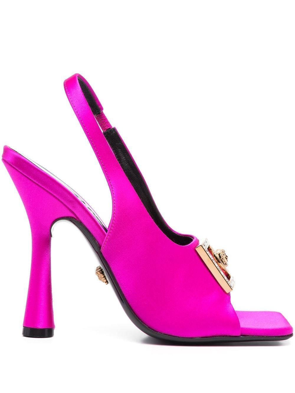 Versace Pink Medusa 120 Satin Slingback Sandals