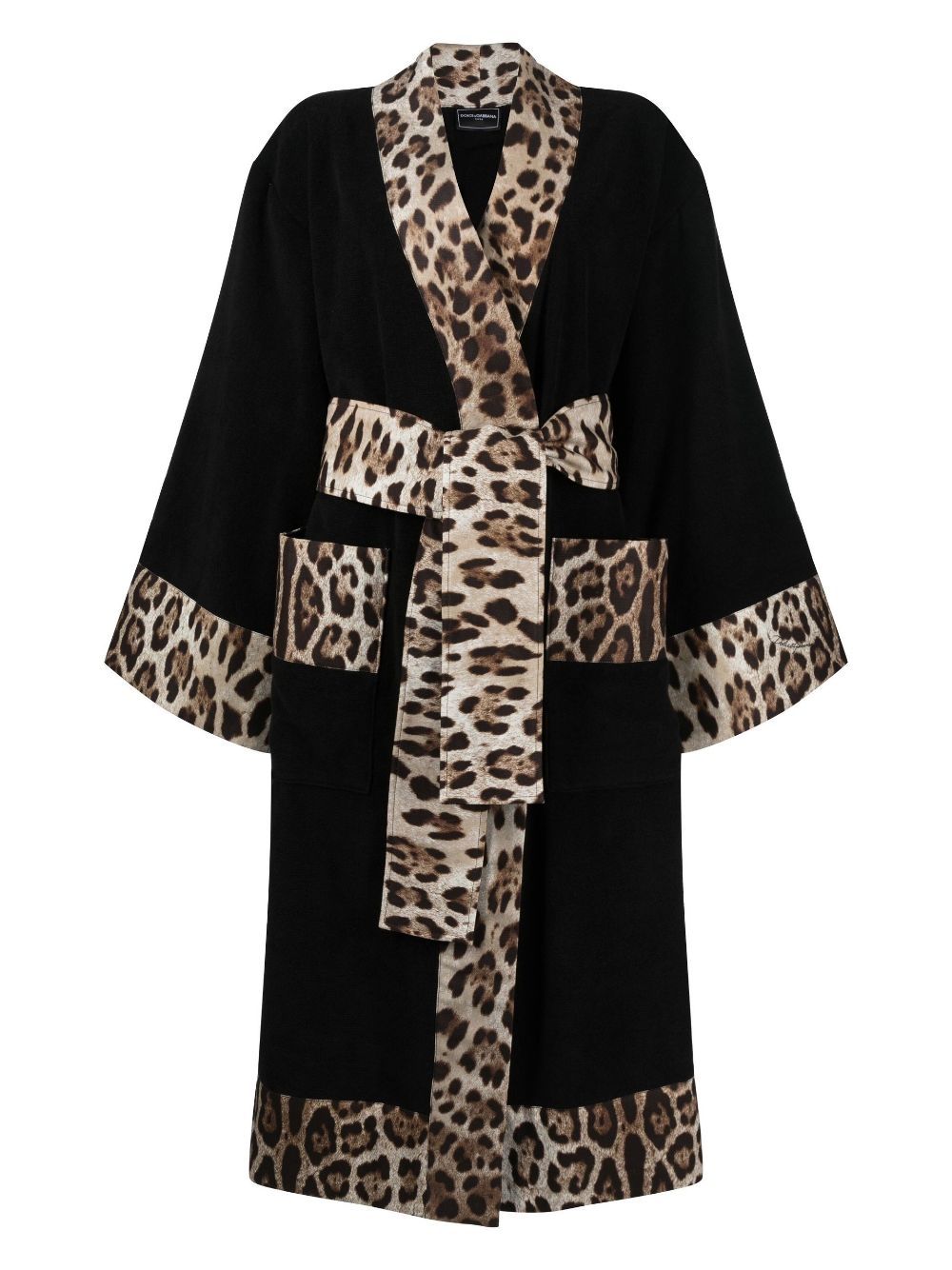 Black Leopard-Print Cotton Robe